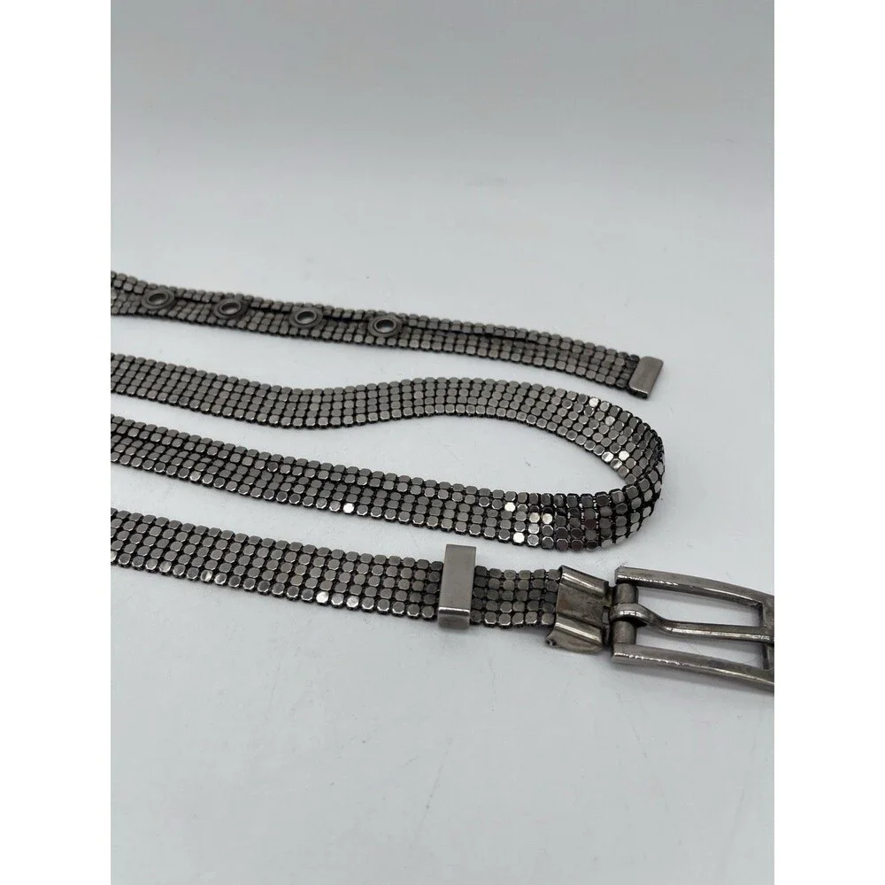 Vintage Disco Silver Tone Chainmail Mesh Belt - Size 31